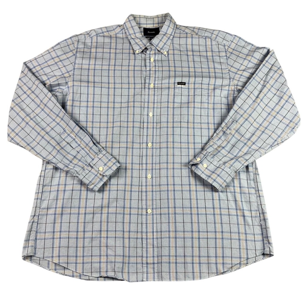 Faconnable Classique Mens Button Down Shirt XXL Blue Plaid Long sleeve Cotton
